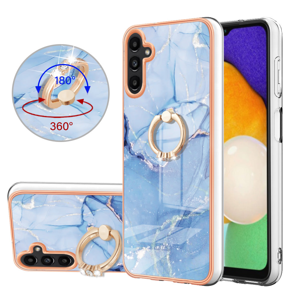 YB IMD Series-17 Style-E For Samsung Galaxy A55 5G Case 2.0mm TPU Marble Phone Cover with Ring Holder - Blue YB IMD Series-17 Style-E For Samsung Galaxy A55 5G Case 2.0mm TPU Marble Phone Cover with Ring Holder - Blue